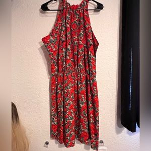 Red floral print summer dress